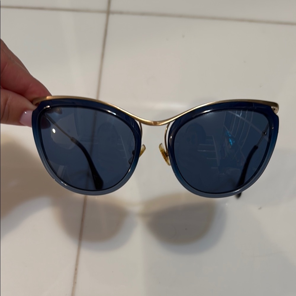 Miu Miu Blue and Gold Sunglasses Cateye